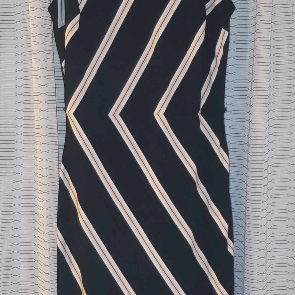 White House Black Market Black Midi Dress with White and Tan Stripes
